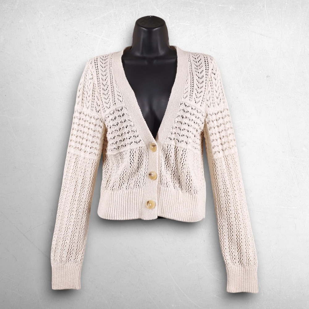 Anthropologie Chunky Open Knit Cardigan Women S Cream Boho Cottagecore Grandma